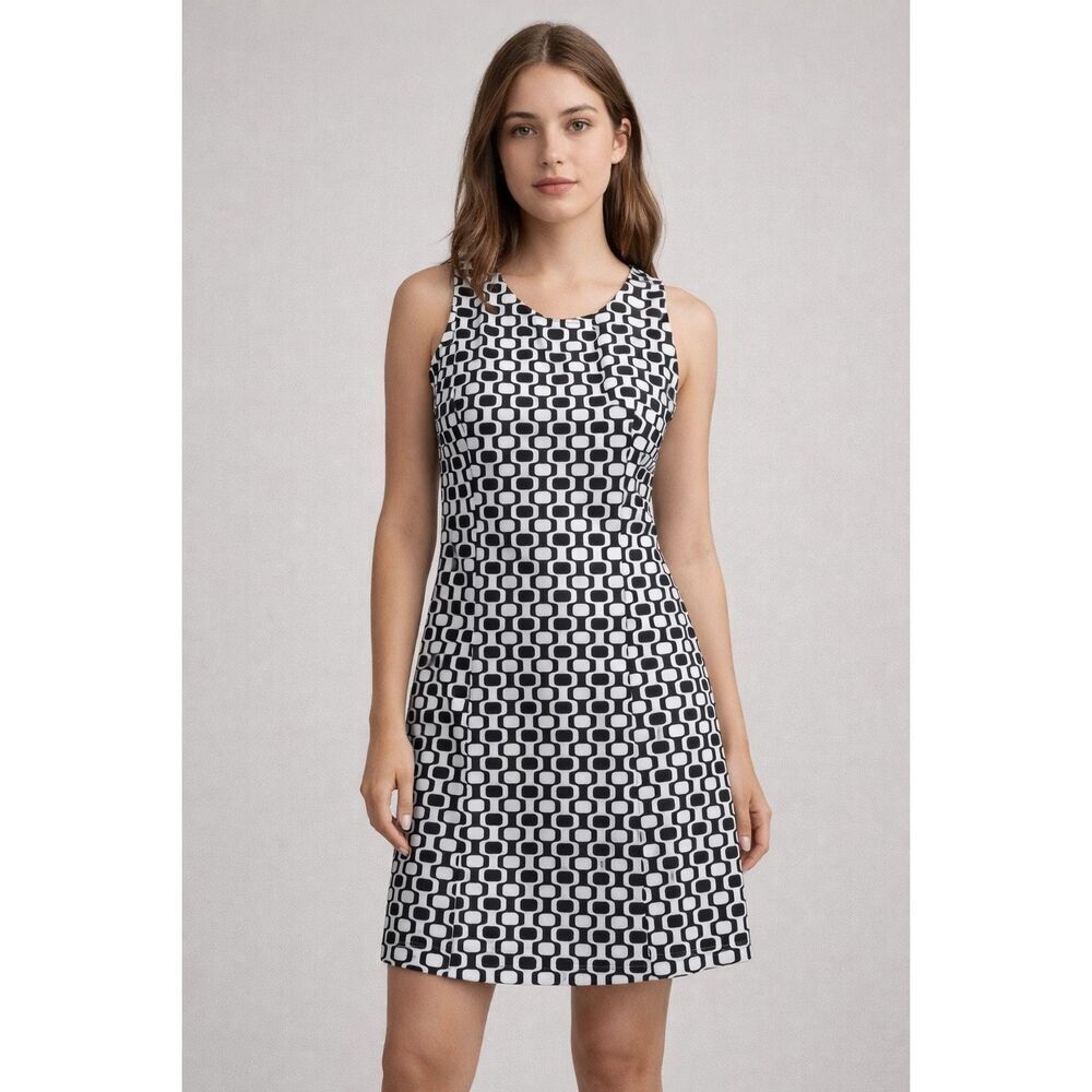 BCBG Paris Geometric Mod Shift Dress Black White Sleeveless Size 6